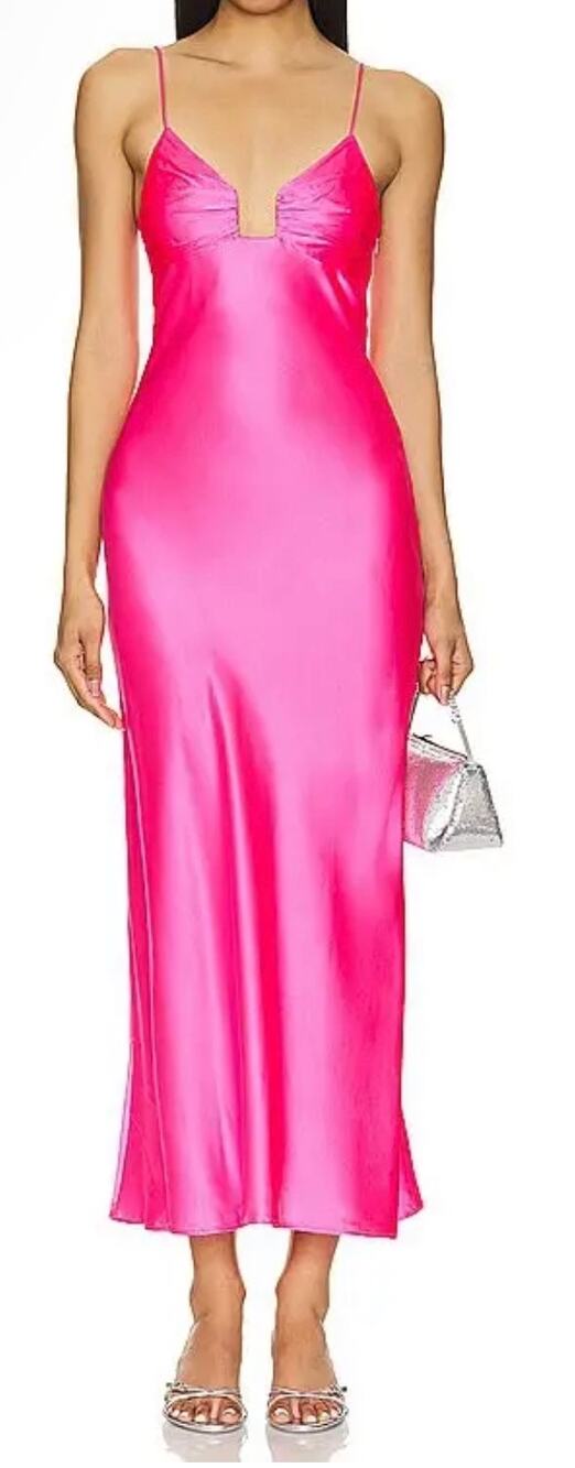 Susana Monaco shocking XS pink silk midi dress spaghetti straps $328 retail